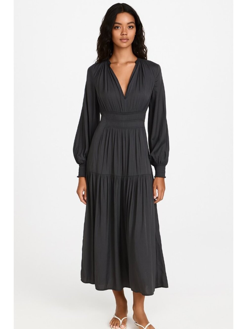 Modern Citizen Charcoal Black Maxi Dress with Smocked Waist